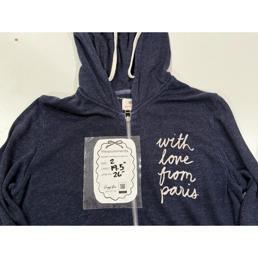 Sundry With Love From Paris Zip Up Hoodie Navy Blue Heathered Size 2 M - Picture 5 of 8